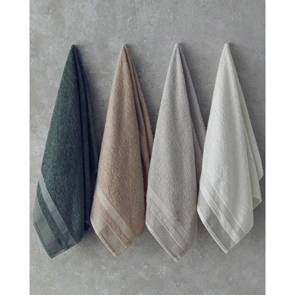 Valeria Cotton Polyester Bordered 4-Piece Face Towel Set 50x80 cm White-Light Beige-Green-Beige
