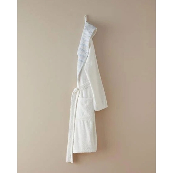 Wolin Cotton Polyester Bordered Bathrobe L-XL White