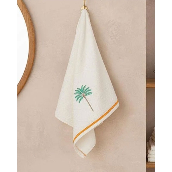 Palm Trees Cottony embroidered Face Towel 50x70 cm Ecru