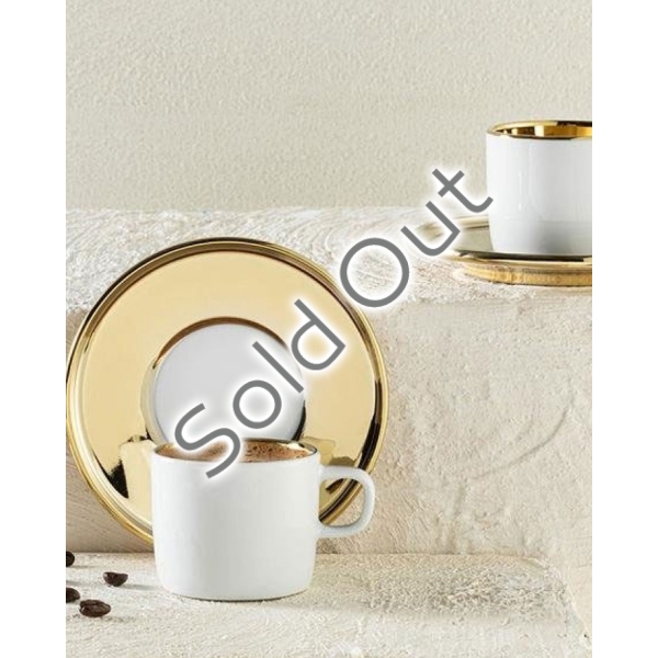 Doni Porcelain 4 Pieces 2 Servings  Coffee Cup Set 80 ml Gold
