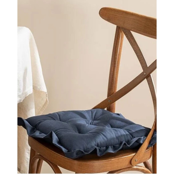 Flounce Cotton Polyester Armchair Cushion 45x45 cm İndigo