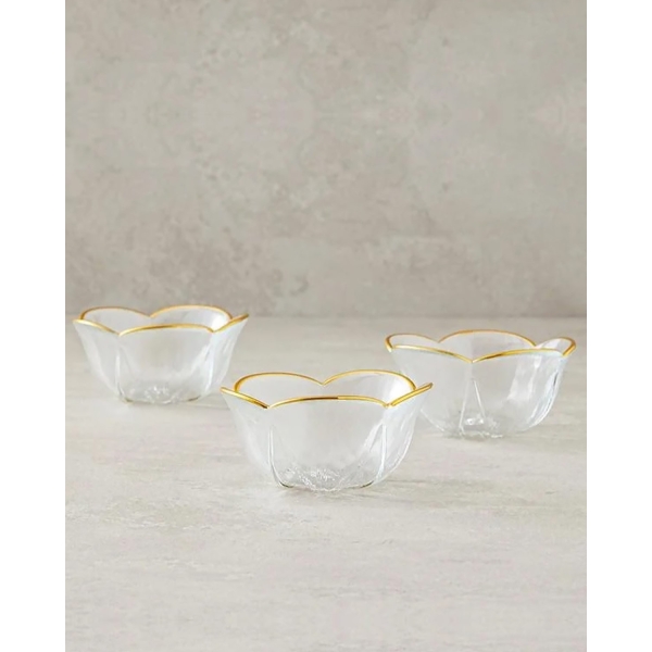 Golden Exclusive Glass 3-Piece Snack Bowl 9 Cm Gold