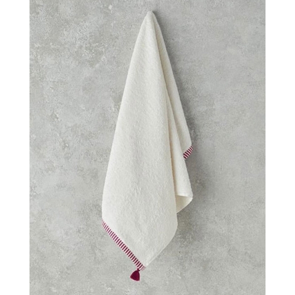 Colorful Lines Cotton Fringed Face Towel 50x80 cm Ecru - Fuchsia