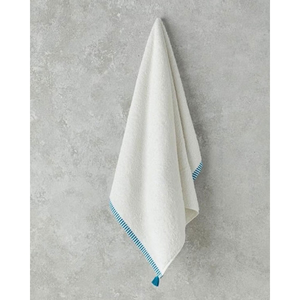 Colorful Lines Cotton Fringed Face Towel 50x80 cm Ecru - Blue