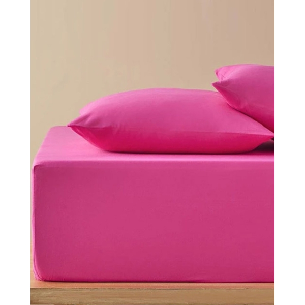 Plain Cotton Single Size Fitted Sheet Set 100x200 cm Dark Pink