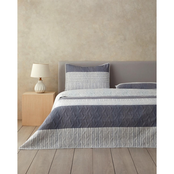 Line Art King Size Bedspread Set Gray