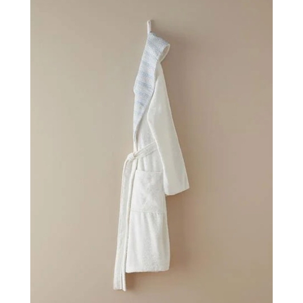 Wolin Cotton Polyester Bordered Bathrobe S-M White