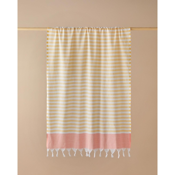 Candy Regenerated Striped Bath Wrap 90x150 cm Yellow - Coral