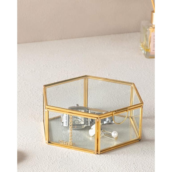 Deluxe Glass Decorative Box 14x16x6cm Gold