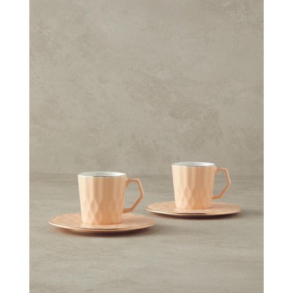 Hestia New Bone China 4 Pieces 2 Servings Coffee Cup Set 80 ml Salmon
