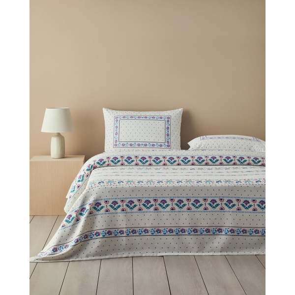 Folk Stripes Single Pique Set 150x220 cm Blue - Pink