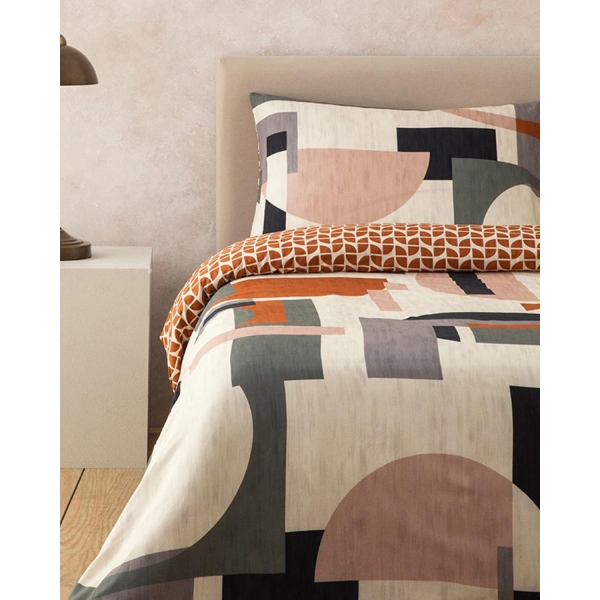 Dynamic Square Digital Printed Soft Cotton Double Duvet Cover Set 200x220 Cm Beige – Terracotta