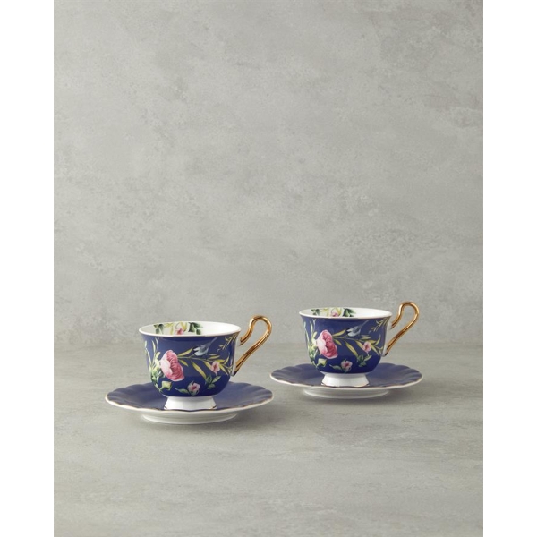 Vanilla New Bone China Teacup Set 4 Pieces For 2 Person 220 ml Navy Blue