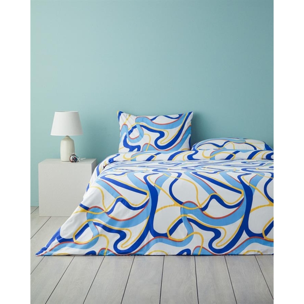 Abstract Marine Double Duvet Cover Set 200x220 cm Navy Blue-Orange