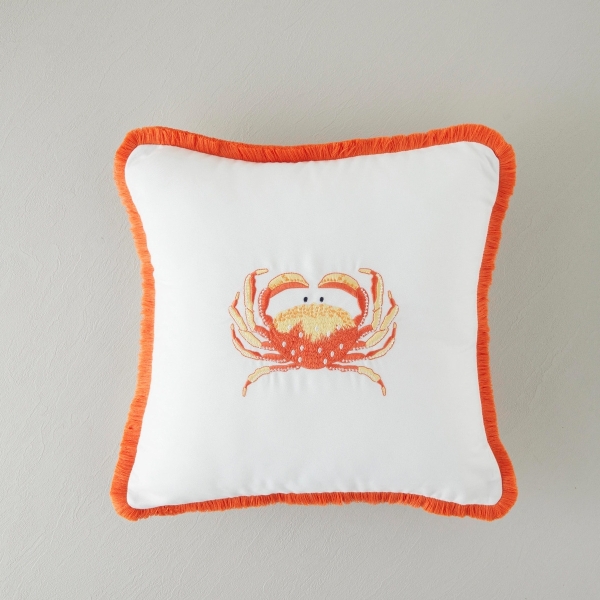Crab Embroidered Cushion Cover 45x45 cm Orange