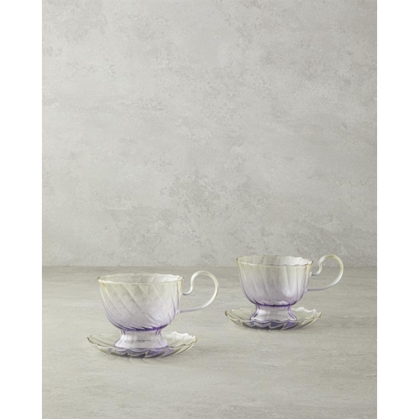 Flow Borosilicate Teacup Set 4 Pieces for 2 People 250 ml Green-Pink