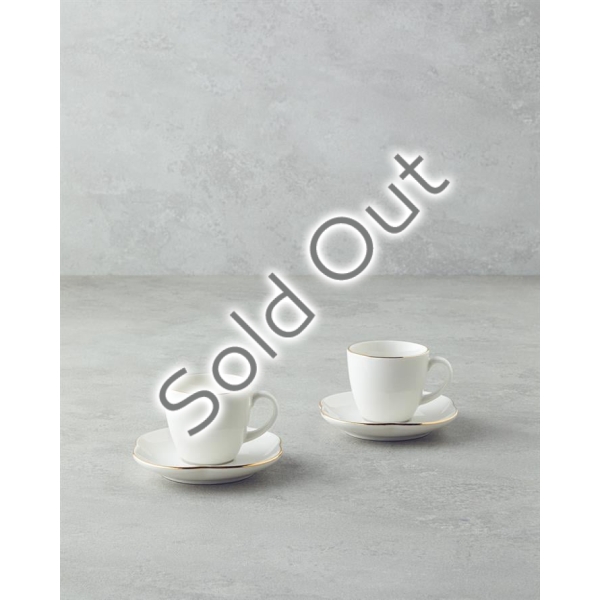 Aren Porcelain Coffee Cup Set 4 Pieces for 2 Person 80 ml Gold