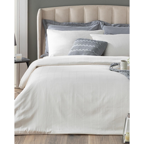 Listra Jacquard Striped Cotton Satin Double Duvet Cover Set 200x220 cm Ivory