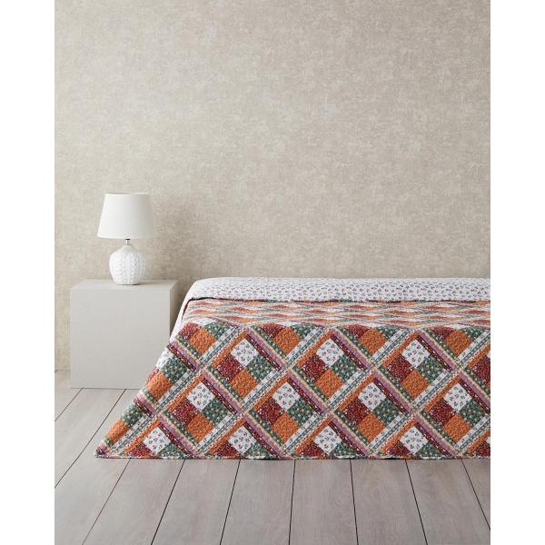Quatro Patchwork Double Sided King Size Multi-Purpose Blanket 240x220 cm Terracotta