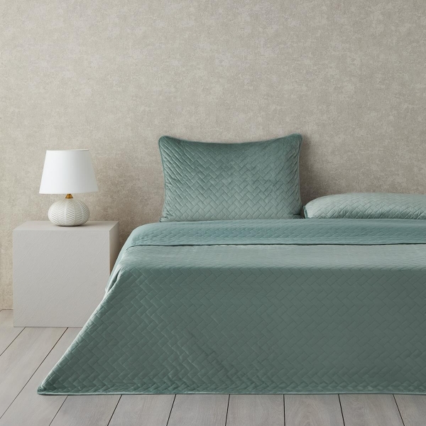 Wicker Velvet King Size Bedspread Set 240x220 cm Green