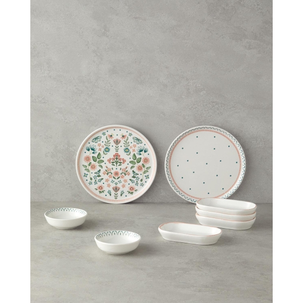 Enola Ceramic Breakfast Set 8 Pieces for 2 People Green