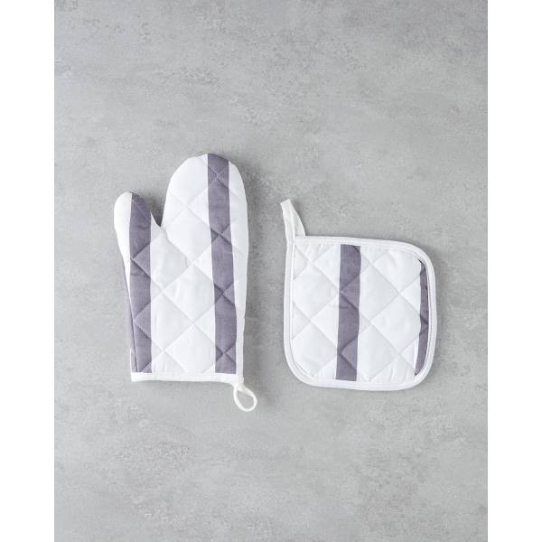 Cookery Cotton Polyester 2 Piece Kitchen Set White - Grey