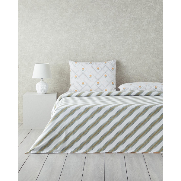Ornament Blossom Cotton King Size Duvet Cover Set 240x220 cm Green-Yellow