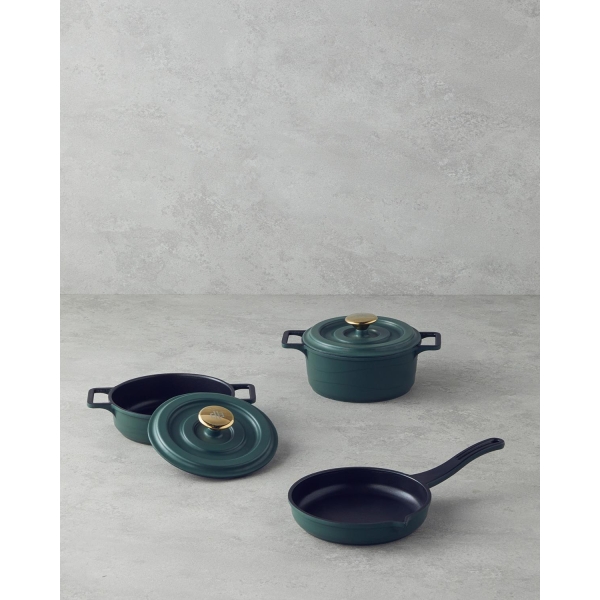 Tiny Taste Cast Iron Mini Casserole Set 14x14x14 cm Green