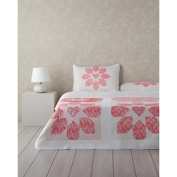 Lovely Heart Double Sided Multi-Purpose Single Bedspread Set 160x220 cm Pink