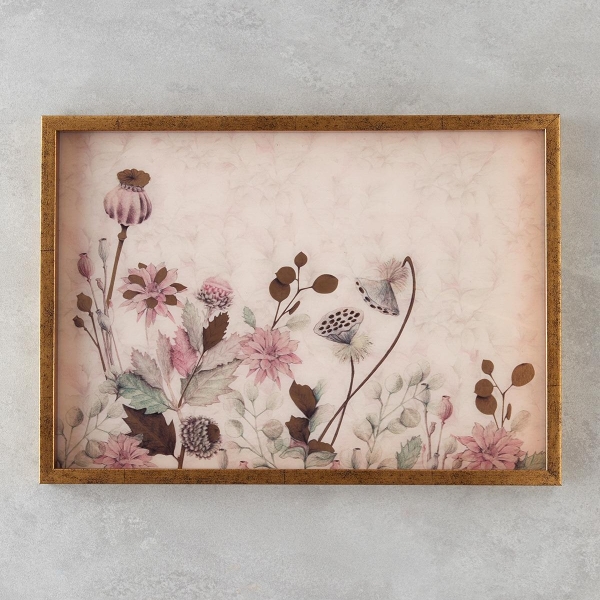Flowery Decorative Tray 30x42 cm Cream