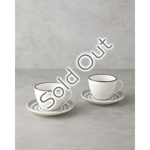 Deco Bone Porcelain 4 Piece Tea Cup Set for 2 People 220 ml Black
