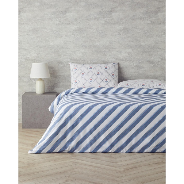 Ornament Blossom Cotton King Size Duvet Cover Set 240x220 cm Blue - Pink