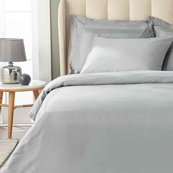 Vivian Framed Cotton Satin Super King Size 4 Pillows Duvet Cover Set 260x220 cm Gray