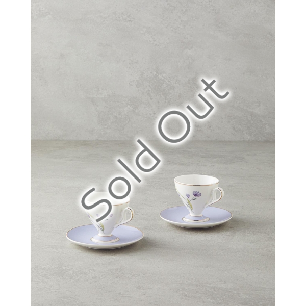 Valentina New Bone China 4 Piece Coffee Cup Set for 2 People 80 ml Lilac