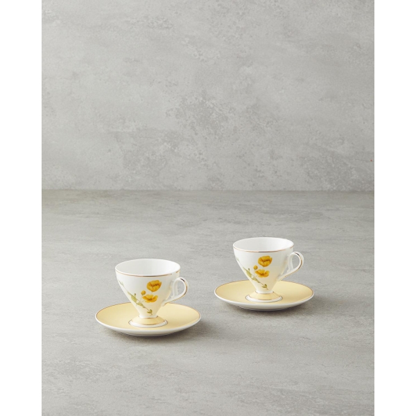 Valentina New Bone China 4 Piece Coffee Cup Set for 2 People 80 ml Yellow