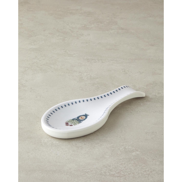 Retro Realm Melamine Spoon Rest Kitchen Utensil 17 cm White - Blue
