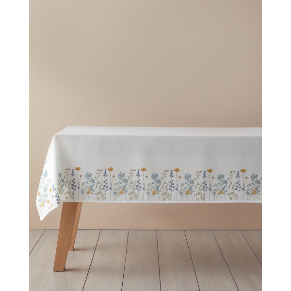 Meadow Polyester Tablecloth White - Blue