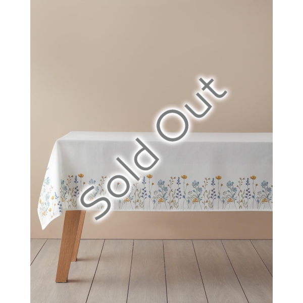 Meadow Polyester Tablecloth White - Blue