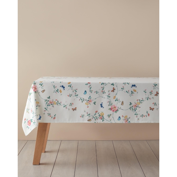 Botanical Polyester Tablecloth 145x200 cm Cream - Pink
