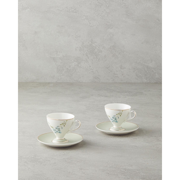 Valentina New Bone China 4 Piece Coffee Cup Set for 2 People 80 ml Light Green