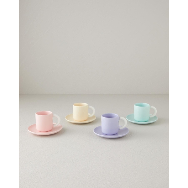 Softy New Bone China 8 Piece Coffee Cup Set for 4 People 100 ml Colorful