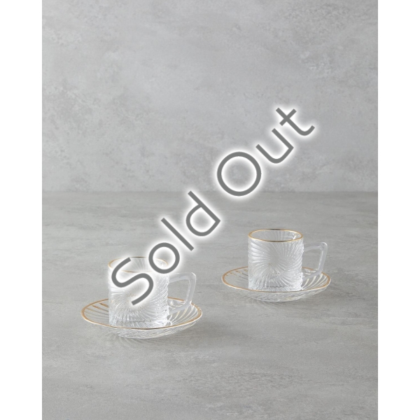 Goldie Glass 4 Piece Coffee Cup Set for 2 People 70 ml Gold