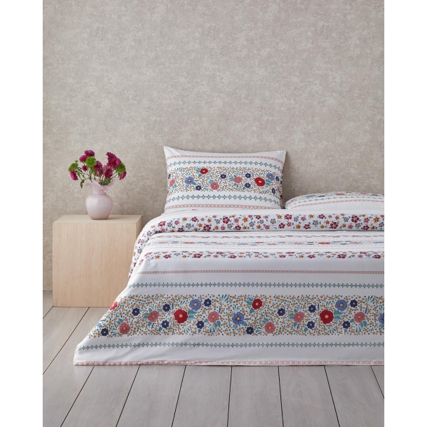 Blossom Bands Double-Sided Cotton Single Duvet Cover Set 160x220 cm Red - Blue