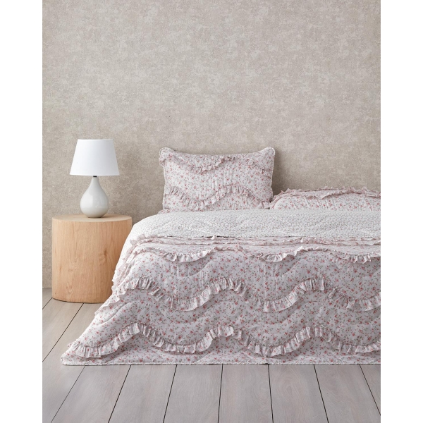 Floral Euphoria Ruffle Single Bedspread Set 160x220 cm Pink