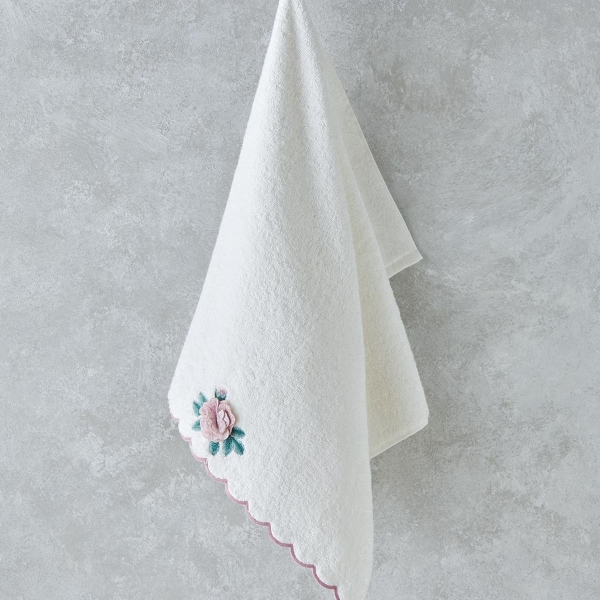 Rossy Cotton Embossed Embroidered Face Towel 50x80 cm Ecru