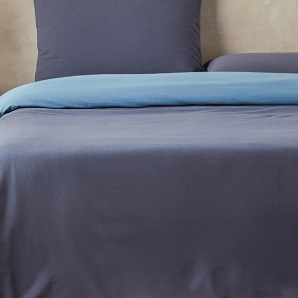Placid Washed Cotton Double Size Duvet Cover Set 200x220 cm Navy Blue - Blue