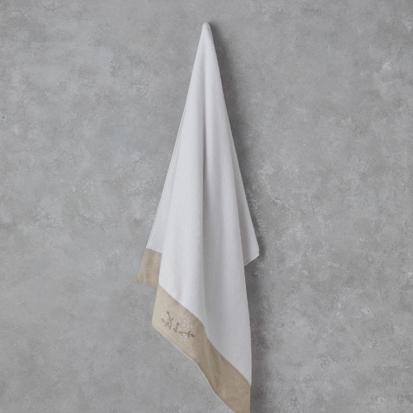 Flower Bud Cotton Embroidered Bath Towel 90x150 cm White