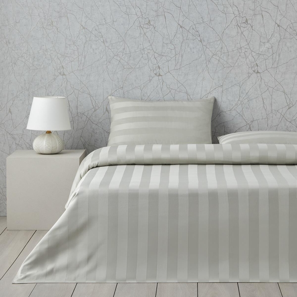 Deluxe Striped Cotton Satin King Size Duvet Cover Set 240x220 cm Light Green