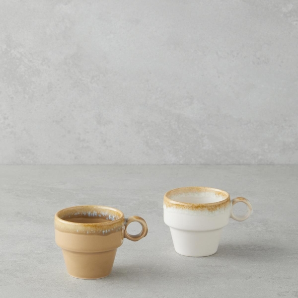 Arlena Ceramic 2-Piece Coffee Cup Set 105 ml Beige-Brown