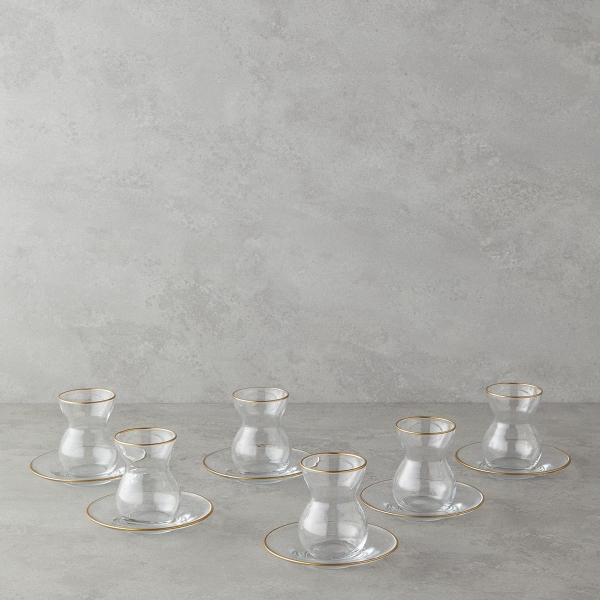 Stellar Glass 12 Piece Tea Set for 6 People 140 ml Gold